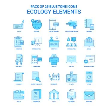Ecology Elements Blue Tone Icon Pack - 25 Icon Sets Illustrazione stock