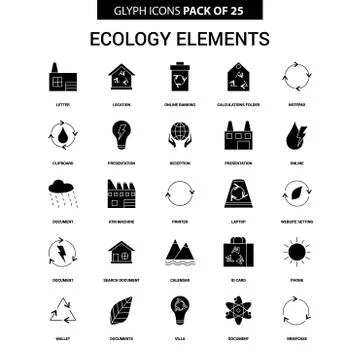 Ecology Elements Glyph Vector Icon set 스톡 일러스트