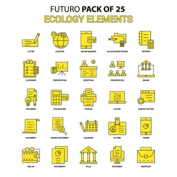 Ecology Elements Icon Set. Yellow Futuro Latest Design icon Pack イラスト素材