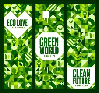 Ecology environment banners with Bauhaus pattern Illustrazione stock