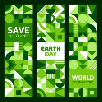 Ecology environment banners with geometric pattern 库存插图