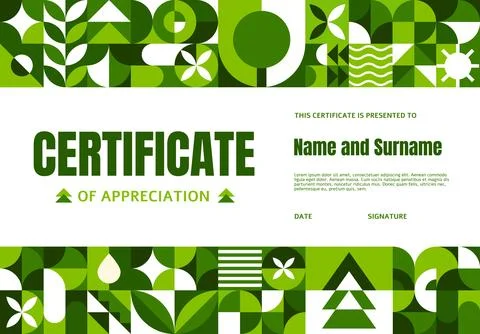 Ecology environment diploma with geometric pattern Illustrazione stock