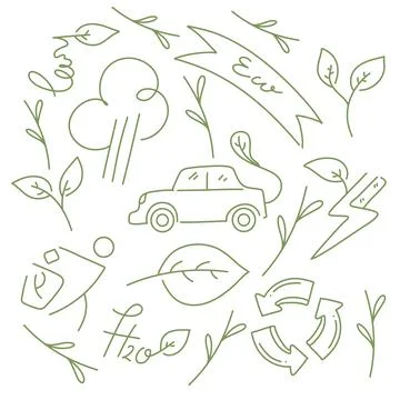 Ecology environment icon resources bundle set with line doodle style for ec.. Stock Illustration