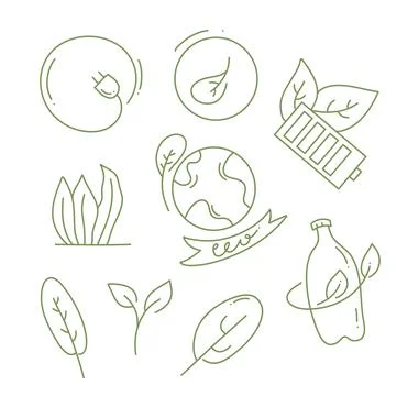 Ecology environment icon resources bundle set with line doodle style for ec.. Stock Illustration