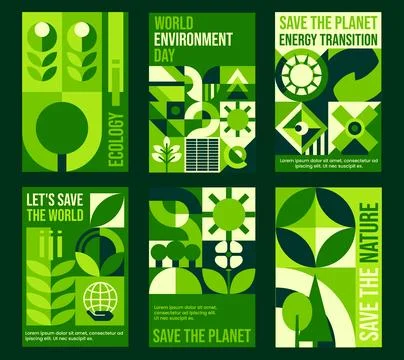 Ecology, environment posters with Bauhaus patterns Stock Illustration