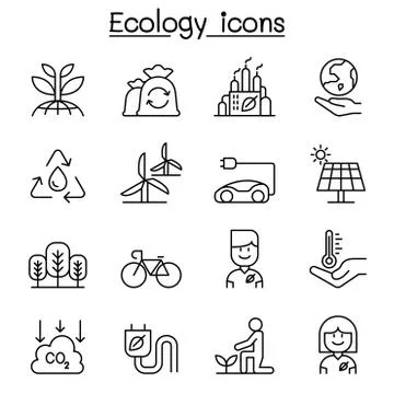 Ecology &amp; Environmental icon set in thin line style Stock Illustration