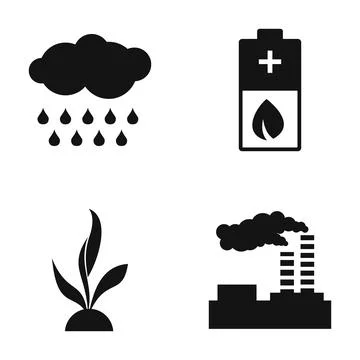 Ecology environmental icons showing rain plant battery industry Stock Illustration