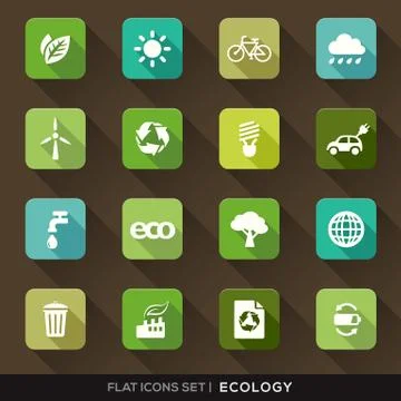 Ecology flat icons set Stock Illustration