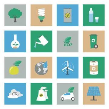 Ecology flat icons set Stock Illustration