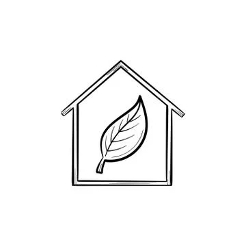 Ecology friendly house with leaf hand drawn icon. Ilustración de archivo