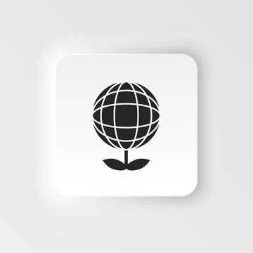 Ecology, globe, plant. Bioengineering neumorphic style vector icon Stock Illustration