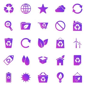 Ecology gradient icons on white background Stock Illustration