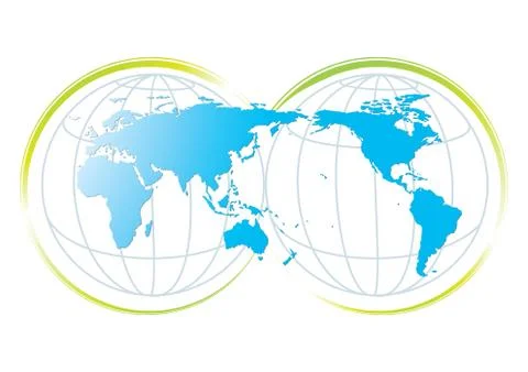 Ecology icon with blue world map bordered with green Stock Illustration
