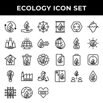 Ecology icon set include recycle, hand, power,solar panel,temperature,green h Ilustración de archivo