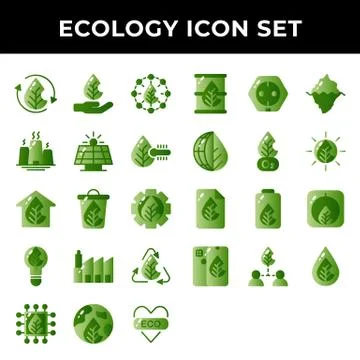 Ecology icon set include recycle, hand, power,solar panel,temperature,green h Ilustración de archivo