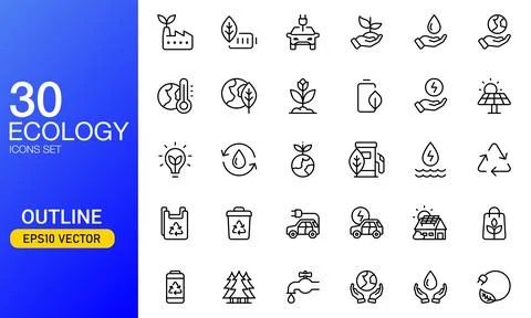 Ecology icon set in outlined style Stock Illustration