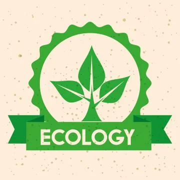 Ecology label with tree conservation and ribbon Illustrazione stock