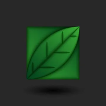Ecology logo 3D square shape with shadow, one abstract green leaf vector il.. Stock Illustration
