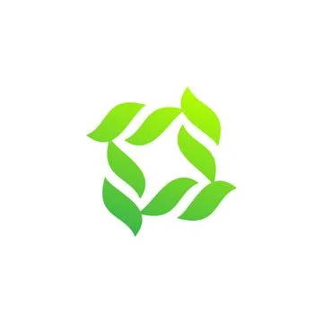 Ecology logo square leaf twisted green vector design Stock Illustration