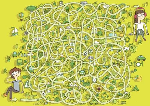 Ecology Maze Game. Solution in hidden layer! Stock Illustration