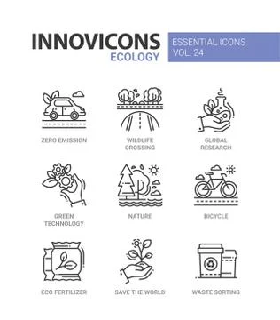 Ecology - modern color vector single line icons set Stock Illustration