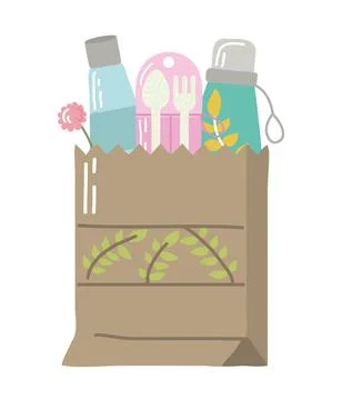 Ecology paper bag with elements Stock Illustration