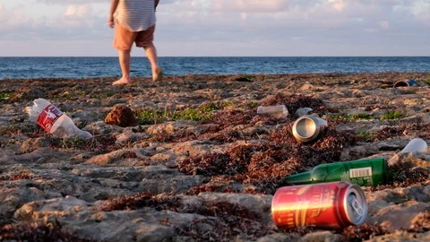 Ecology: Plastic Pollution On The Beach Stock Footage 105902182