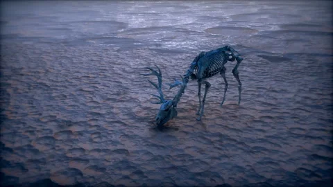 Ecology pollution concept. Dirty dark atmosphere. Deer skeleton. Ecological 動画素材 160981553