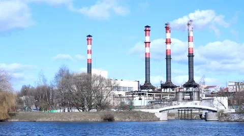 Ecology  Pollution environment: smoking pipe of power plant Stock Footage 48258444