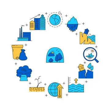 Ecology problems and environment protection poster in line style Stock Illustration