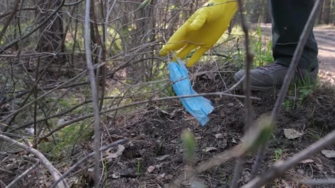 Ecology problems and garbage contamination. Clean up day in forest. Video stock 192933795