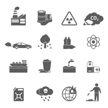 Ecology Problems Icons Set Stock Illustration