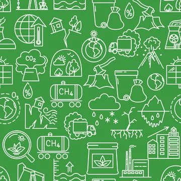 Ecology problems seamless pattern in line style Stockillustratie