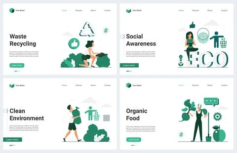 Ecology protection, clean environment, sort trash and collect waste landing page Stock Illustration