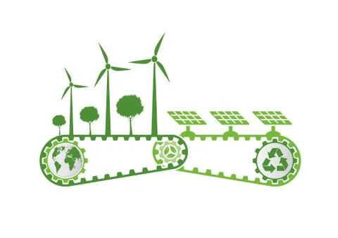 Ecology Saving Gear Concept And Environmental Sustainable Energy Development, Stock Illustration