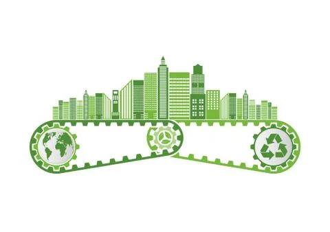 Ecology Saving Gear Concept And Environmental Sustainable Energy Development, Stock Illustration