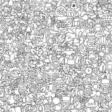 Ecology seamless pattern in black and white Stock Illustration