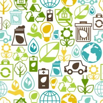 Ecology seamless pattern with environment icons. Stock Illustration