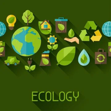 Ecology seamless pattern with environment icons. Illustrazione stock