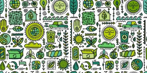 Ecology seamless pattern. Global environment and recycling Stock Illustration