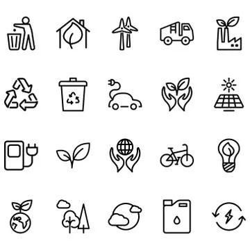 Ecology Set Vector Line Related Icons. Stock Illustration
