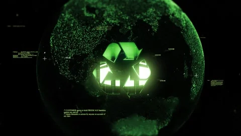 Ecology symbo logo on Technologic Earth surrounded by a Network of Graphics Stock Footage 343466855