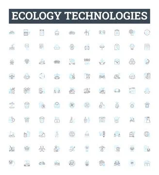 Ecology technologies vector line icons set. Ecosphere, Biosphere, Ecosystem Stock Illustration