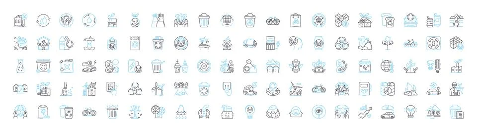 Ecology technologies vector line icons set. Ecosphere, Biosphere, Ecosystem Stock Illustration