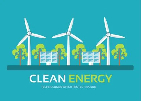 Ecology technology in flat design background concept. Eco clean energy around Stock Illustration