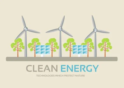 Ecology technology in flat design background concept. Eco clean energy around Stock Illustration