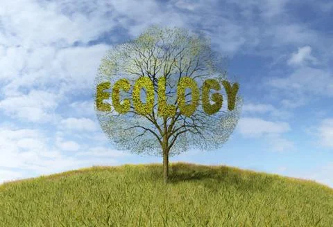 Ecology text on a tree Stock Illustration