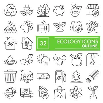 Ecology thin line icon set, environment symbols collection, vector sketches Stock Illustration