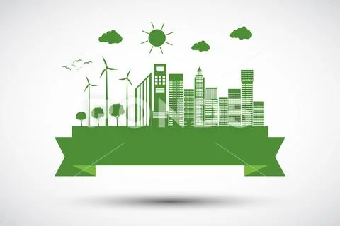 Ecology town concept and environment With Eco-Friendly Ideas,Vector Illustrat Stock Illustration