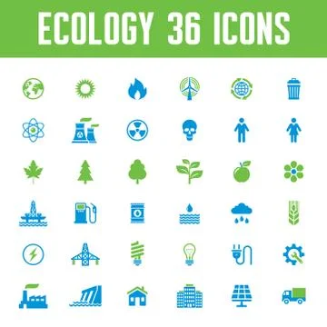 Ecology vector icons set - creative illustration on energy theme. Stock Illustration